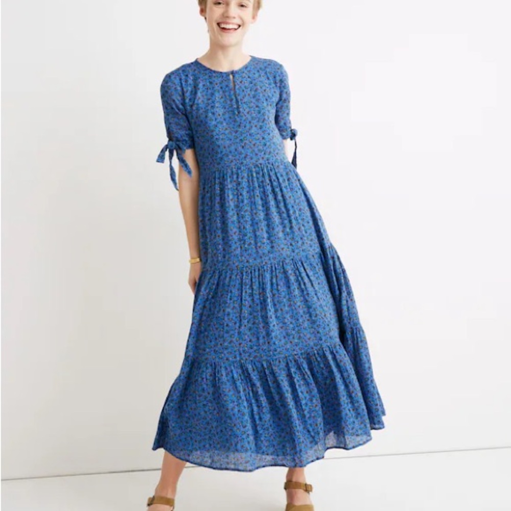 Madewell Tie-Sleeve Tiered Midi Dress in Calico Floral - Picture 2 of 8
